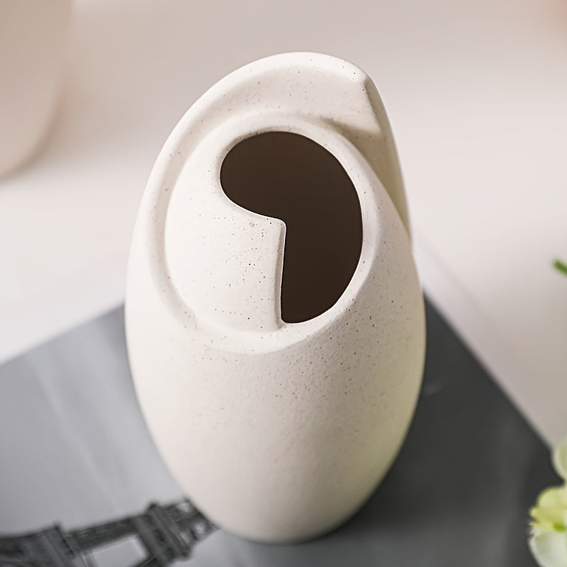 Chic Nordic-Inspired White Ceramic Vase - Modern Geometric Design for Living Room Decor, Elegant Floral Accent Piece