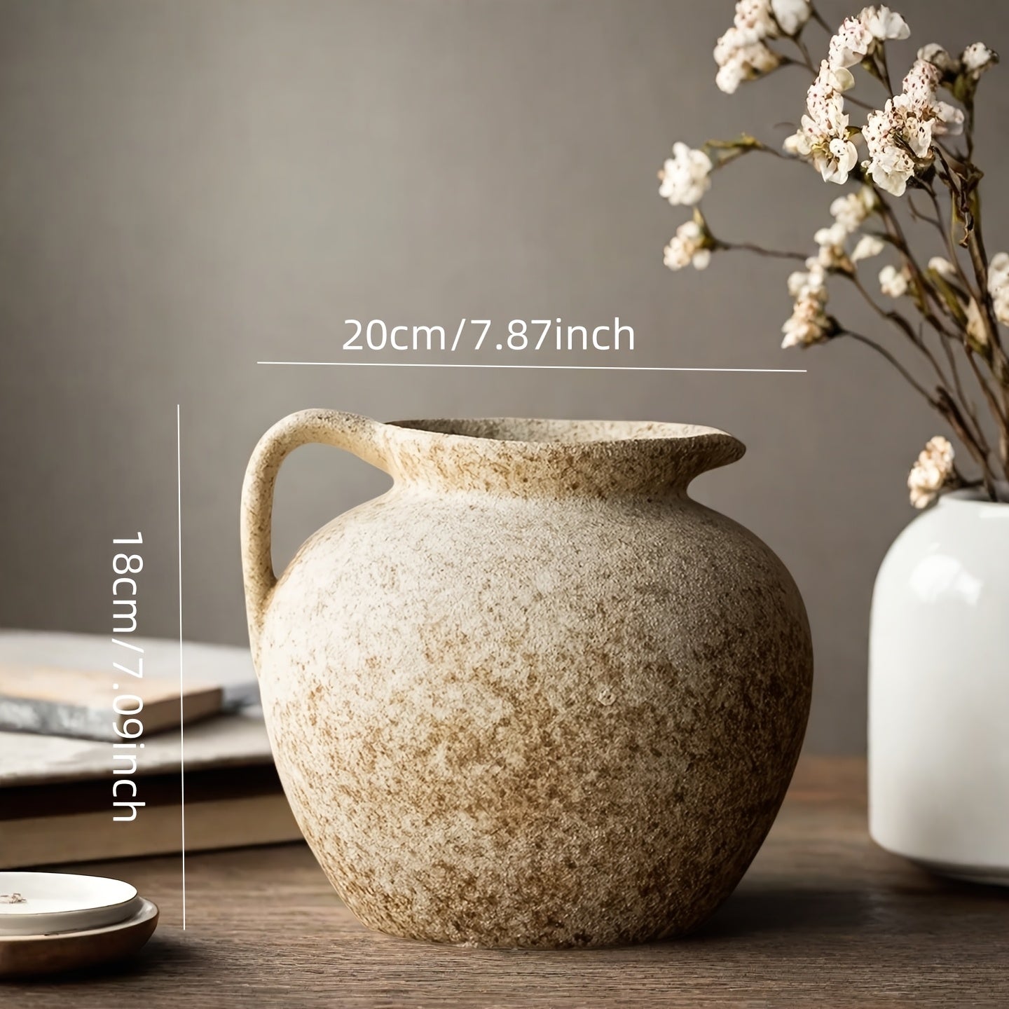 Ceramic Vase Decor Contemporary Ceramic Cylinder Vase - Clay Round Vase Suitable for Home Office Kitchen Bedroom Bathroom Decor, Modern Minimalist Textured Ceramic Flower Vase for Centerpiece Table Decorations, Neutral Color Palette