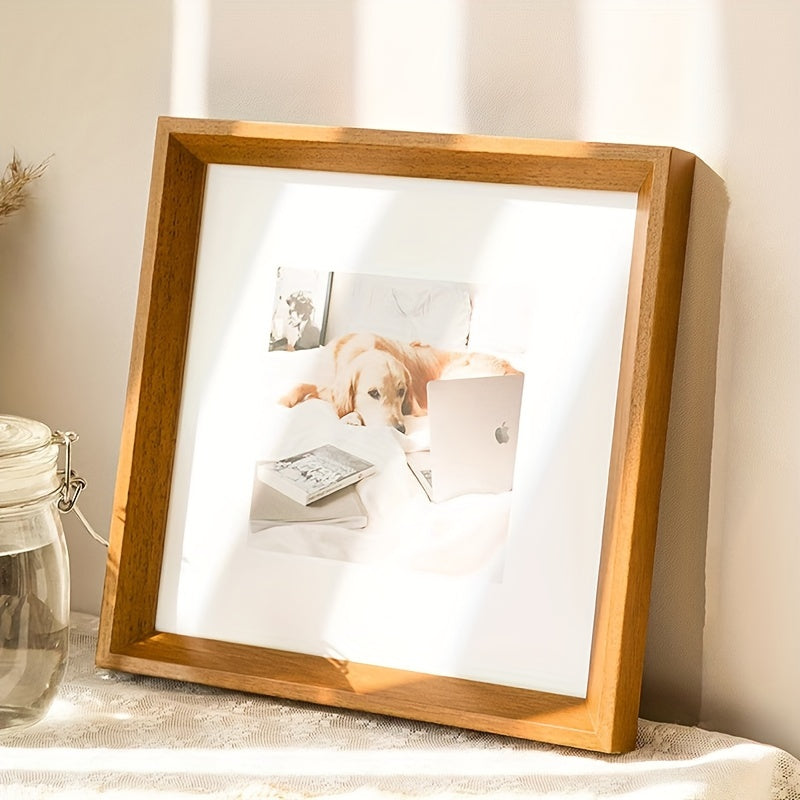 Chic Square Picture Frame - Walnut & Oak Finish, Wall-Mountable for Photos and Artwork, Lightweight Home Decor