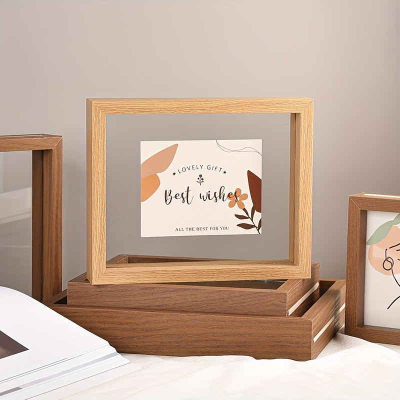 Acrylic Transparent Double-Sided Photo Frame with a Wooden Texture, Suitable for Displaying Pressed Leaf Specimens, Can Be Hung on The Wall Or Used As a Tabletop Frame