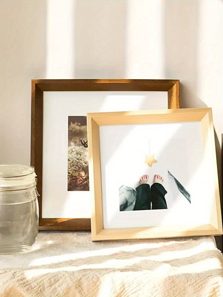 Chic Square Picture Frame - Walnut & Oak Finish, Wall-Mountable for Photos and Artwork, Lightweight Home Decor