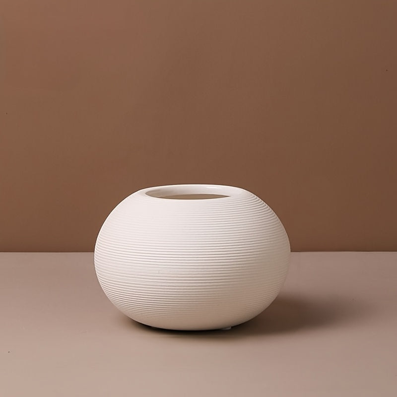 3pcs Ceramic Vases 3pcs Modern White Striped Ceramic Vases | Geometric Pattern, Horn-Shaped Bud Vase for Dry Flower Arrangement, Home Decor Living Room Decorations, No Electricity or Battery Needed