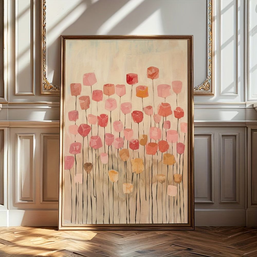 1pc Unframed Japandi Vintage Botanical Floral Wall Art Poster - Mid-Century Wabi Sabi Abstract Flower Canvas Print in Rustic Tones for Modern Home Decor, Perfect for Dorm, Bedroom, Living Room, or Apartment, Room Decor