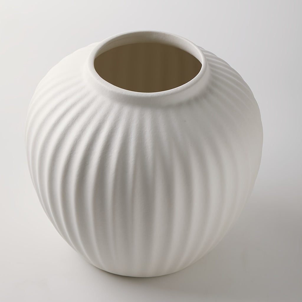 1pc Striped Ceramic Vase, Decorative Art Style, Elegant Home Table Centerpiece, Modern Flower Arrangement Container