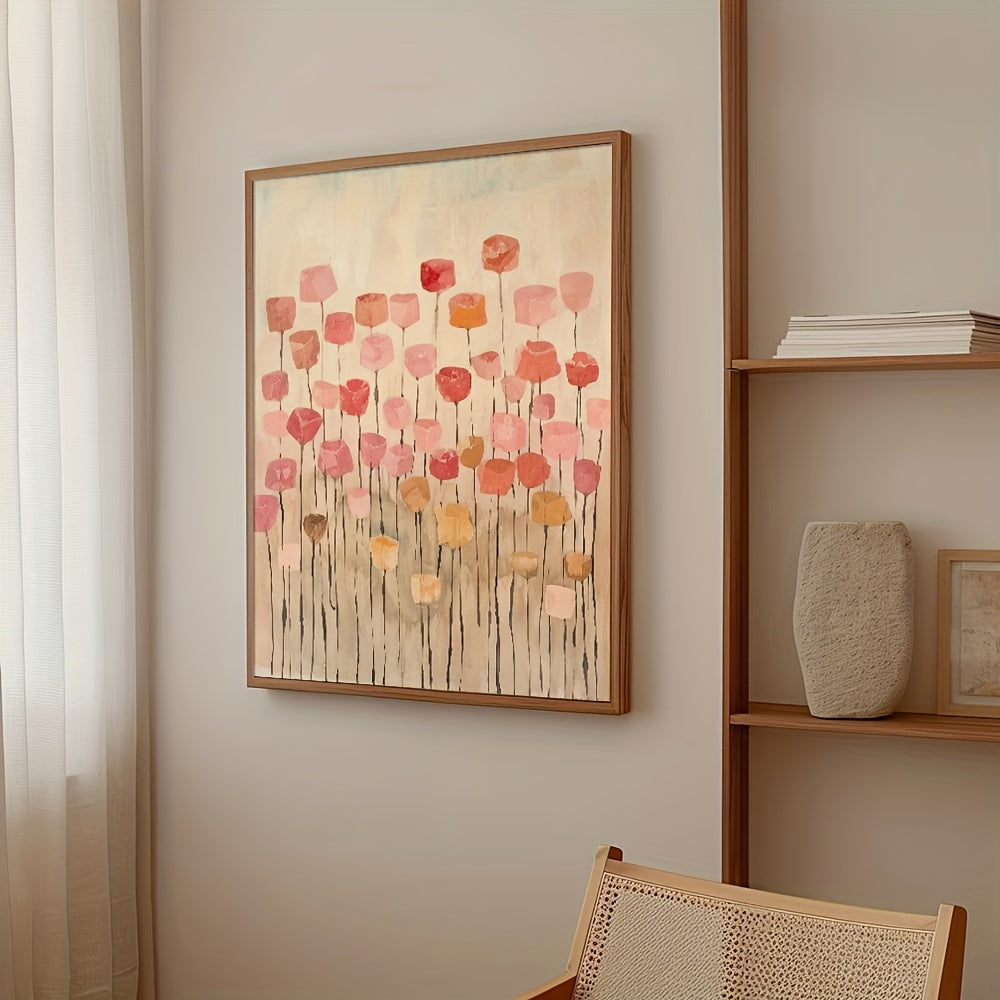 1pc Unframed Japandi Vintage Botanical Floral Wall Art Poster - Mid-Century Wabi Sabi Abstract Flower Canvas Print in Rustic Tones for Modern Home Decor, Perfect for Dorm, Bedroom, Living Room, or Apartment, Room Decor