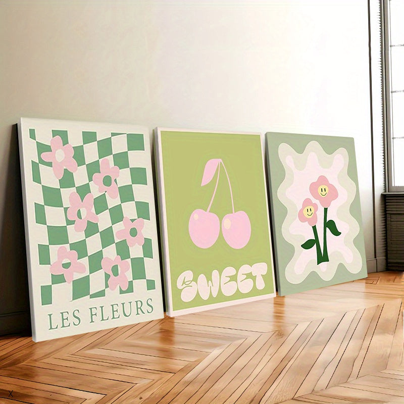 Framed, Green Danish Soft Wall Decor Suitable for Girls Dorm Room, Beautiful and Cute Room Decoration, Collegiate Style Wall Art Prints, for Room Decoration, Beautiful, 3pcs Set Framed